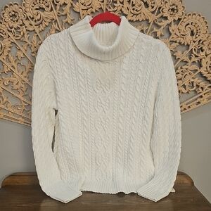 Heavy Cable Knitt Cotton Cowl Neck Sweater Off White Ivory XL